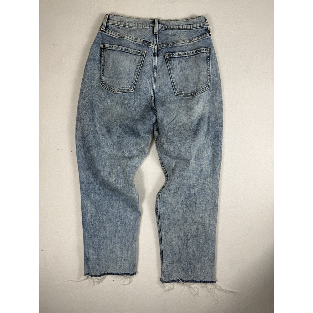 Old Navy Womens Sky Hi Straight Jeans Size 10 Light Wash Raw Hem High Rise